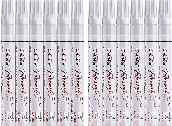 Lesun Overseas White Paint Pens, 12 Pack Waterproof Oil-Based Paint Pen Set, Quick Dry and Permanent, Markers for Rock, Stone, Ceramic, Wood, Fabric, Plastic, Canvas, Glass, Mugs, Tires
