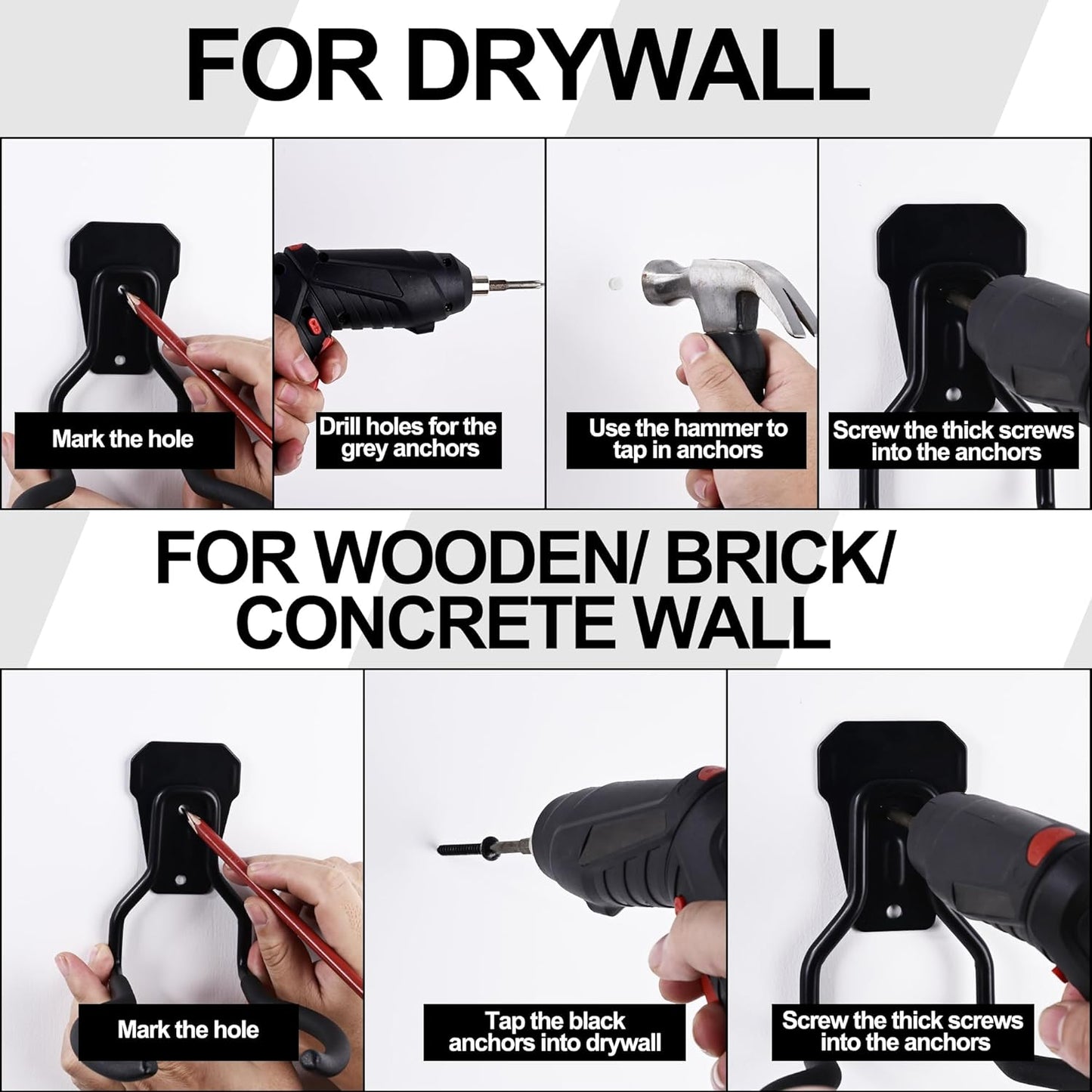 Garden Power Tool Hanger - 4Pcs Steel String Trimmer Holder Wall Mount, Grass Trimmer Organizer, Weed Eater Rack Garage Storage Hook for Weed Wacker, Leaf Blower and Other Lawn Equipment