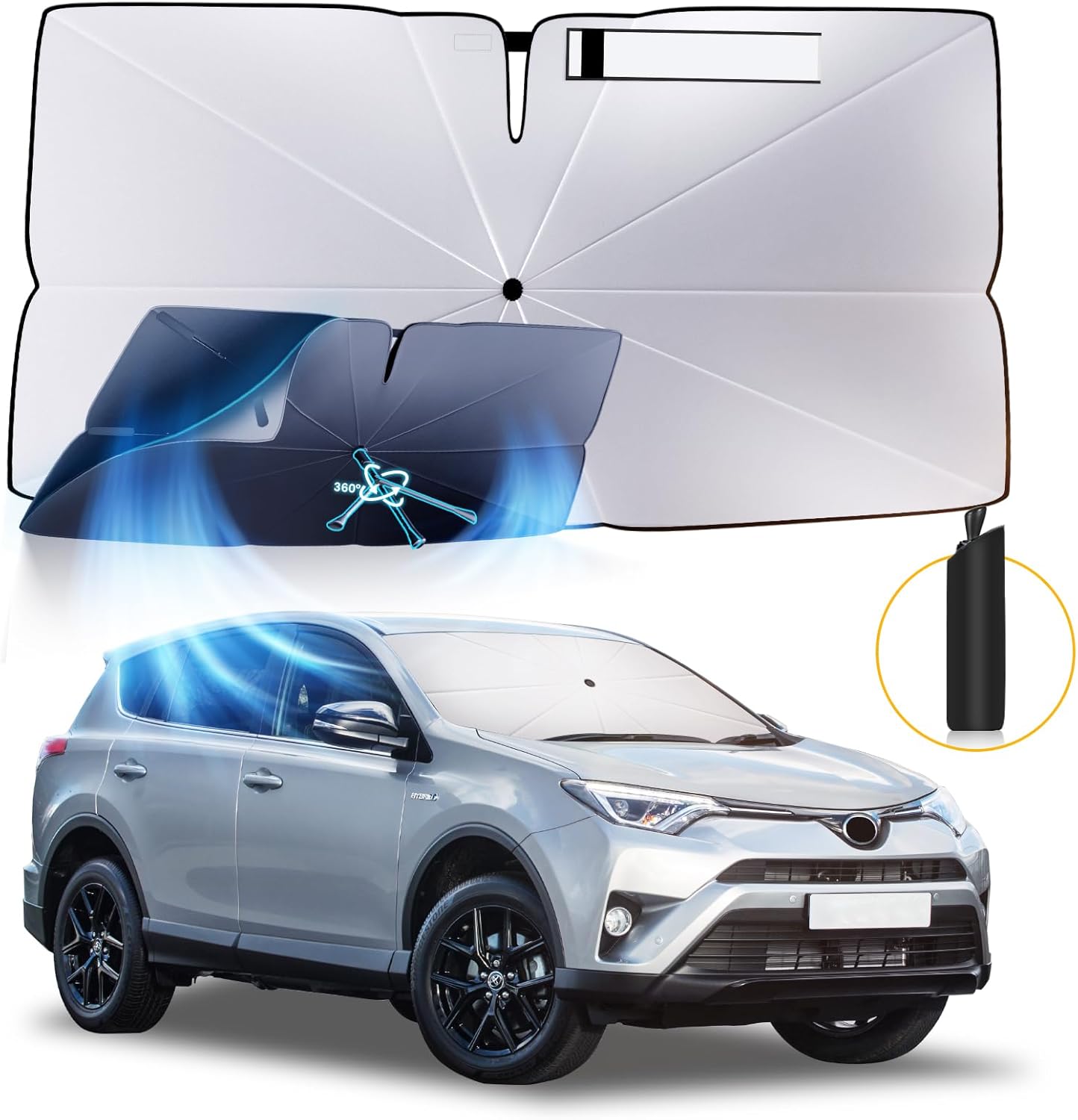 Windshield Sun Shade Umbrella: for Toyota RAV4-2013-2018 - Front Car Window Shades - Double Thickened Foldable Sunshades Block UV Keep Cool