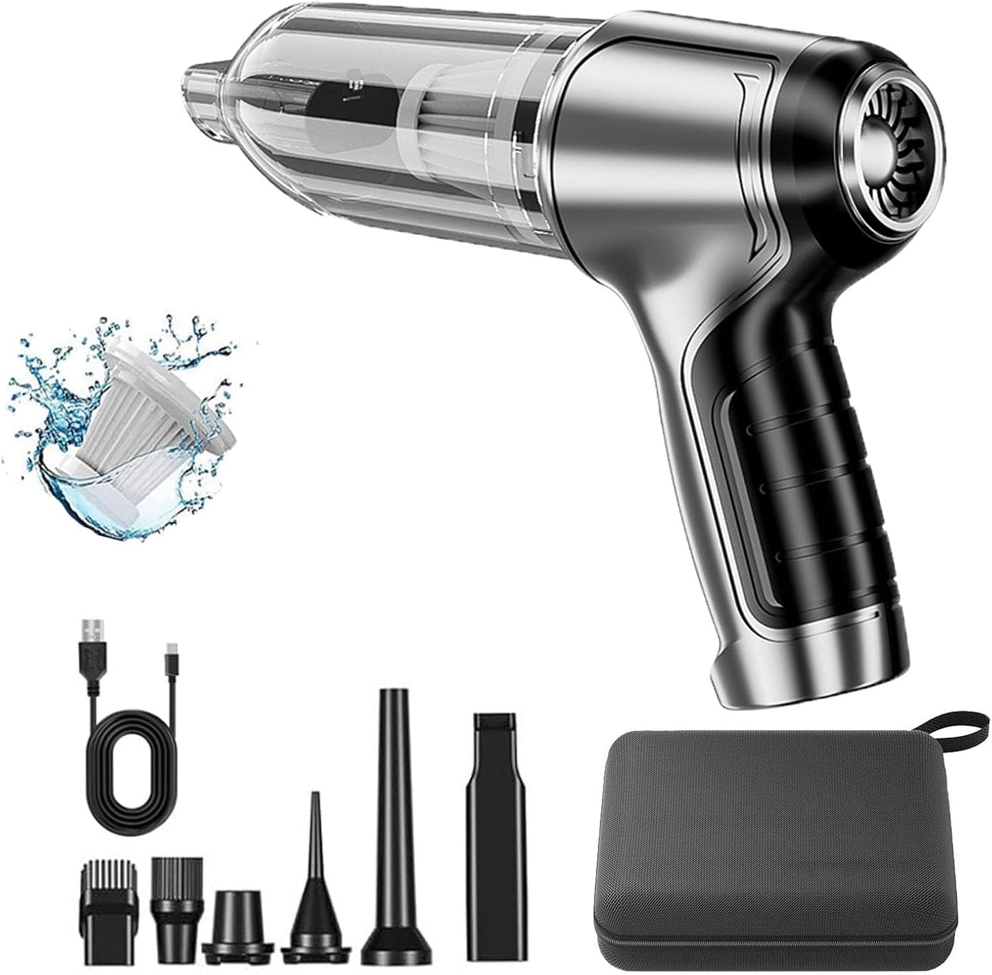 Vortix Smart Car Vacuum/Air Blower,Vortix Electric Air Duster & Vacuum,12000pa High Power Brushless Motor Wireless Handheld Car Vacuum Cleaner with Washable Filter & Storage Bag (Silver)