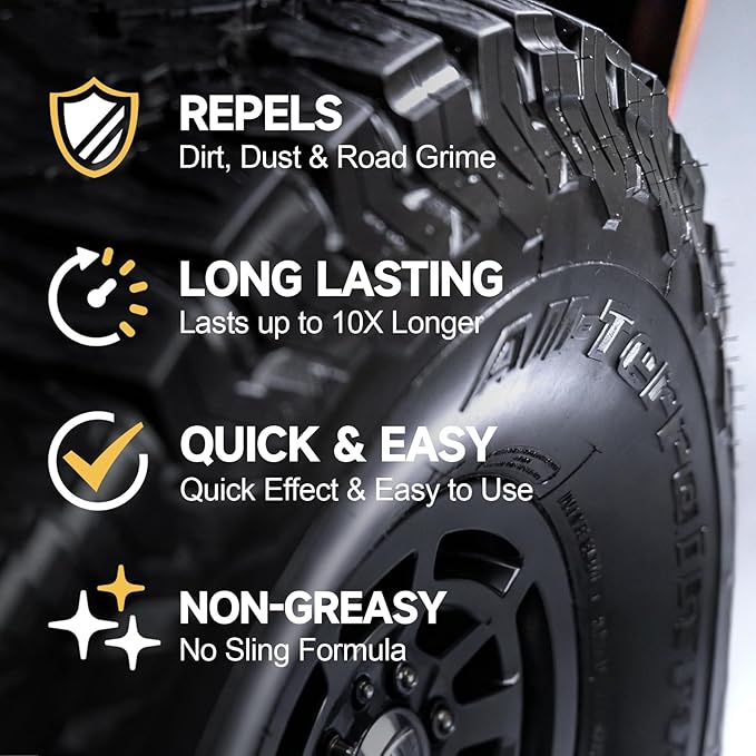 Tire Shine Spray, Ceramic Tire Coating, Not a Dressing, 16 fl oz No Sling/Non-Greasy for Durable Black Wet Tire, Long Lasting UV Protection for Car, Truck & SUV Easy to Apply