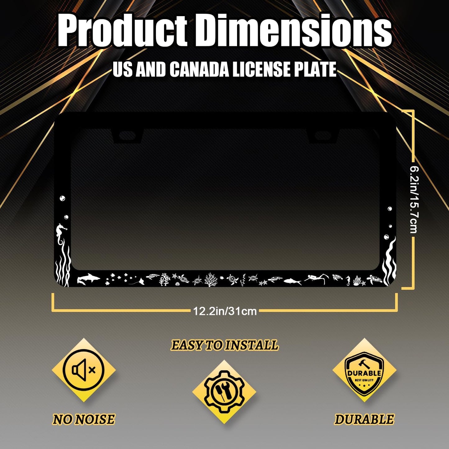 Sea Turtle License Plate Frame Cute Fish Animal Turtles License Plate Holder for Personalized Ocean Animals Car Decorative Stainless Steel Funny License Plate Turtles Auto Part 12.2" x 6.2"