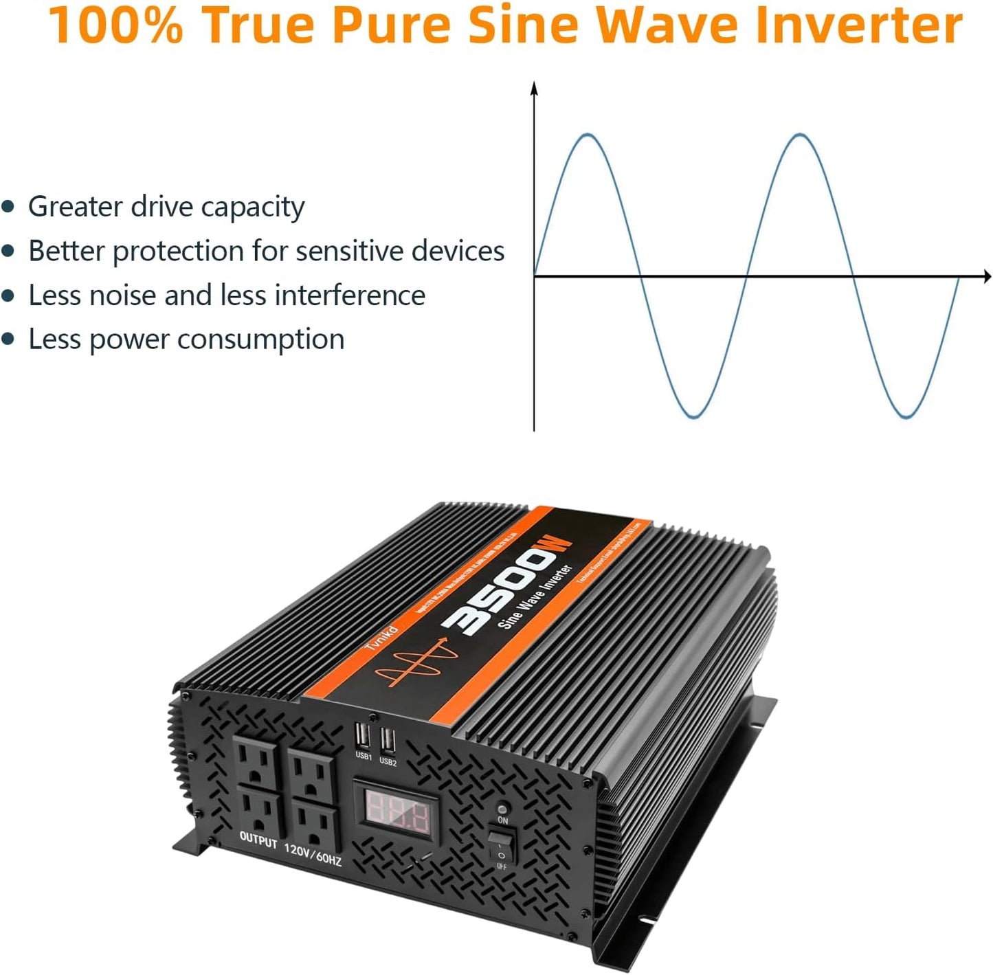 3500W Pure sine Wave Inverter 3500 watt Inverter 12 Volt Inverter RV Inverter Solar Inverter 12V to 120V Inverter 3500 watt Inverter Power Inverter with 4 Power outlets