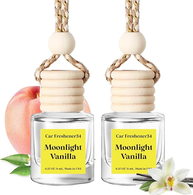 C Classy Car Air Freshener Hanging 2 Pack, Moonlight Vanilla Essential Oil Diffuser for Cars, Long-Lasting Fragrance,Cute Car Accessories, C ar Air Fresheners for Women & Men Gift, Made in USA
