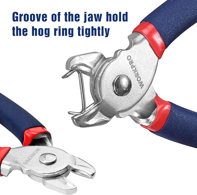 WORKPRO Hog Ring Pliers with 500 Pcs 3/4" Hog Rings, Galvanized Steel Hog Rings Perfect for Furniture Upholstery, Auto Upholstery, Plastic Meat & Sausage Casings