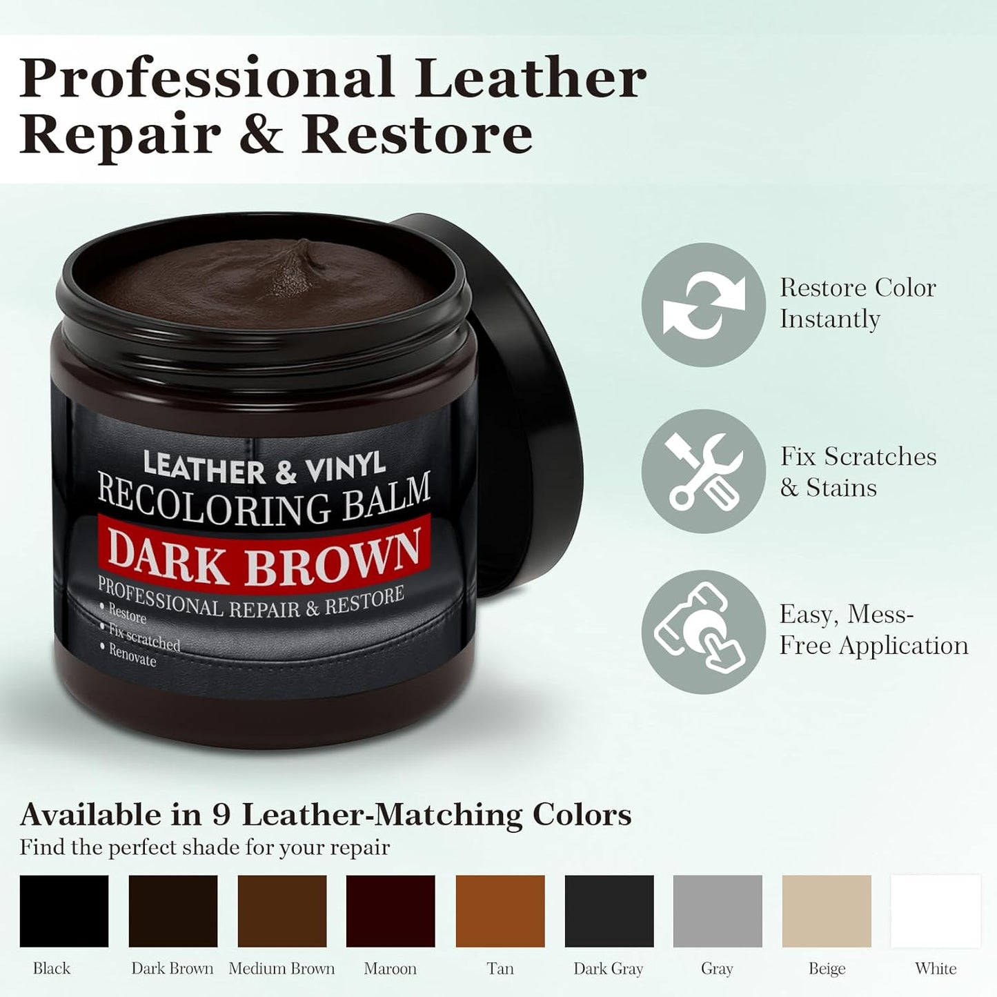 Leather Color Restorer, Leather Recoloring Balm, Scratch Remover, Leather Dye, Leather Paint with Leather Conditioner, Leather Repair Kit for Furniture Couches Car Seats Shoes, Medium Brown