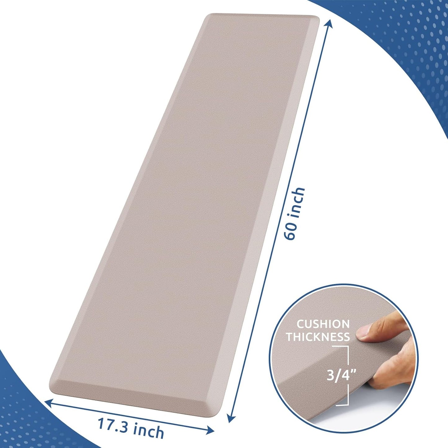 KitchenClouds Kitchen Mat Cushioned Anti Fatigue Kitchen Rug 0.8inch Waterproof Non Slip Kitchen Rugs and Mats Standing Desk Mat Comfort Floor Mats for Kitchen Sink Office (17.3"x60",Khaki)