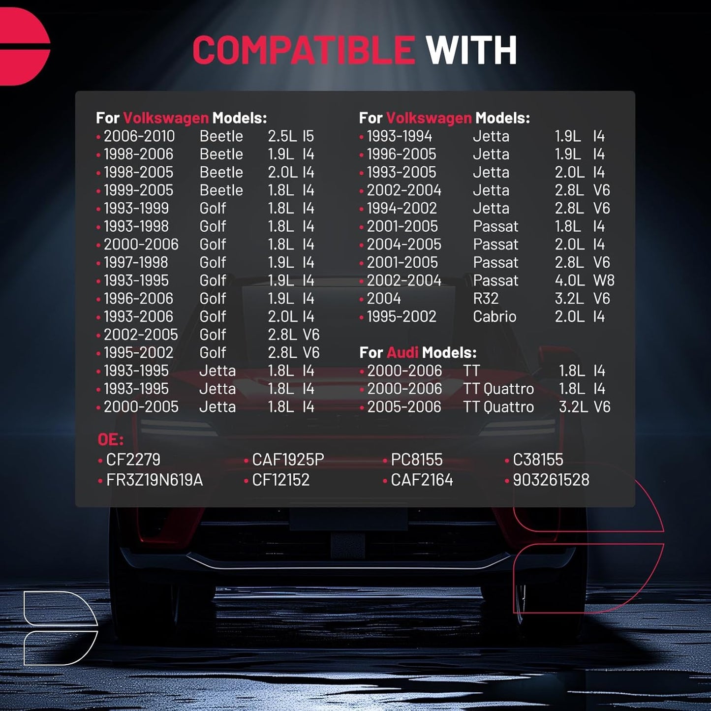 BDFHYK Cabin Air Filter with Activated Carbon Compatible with Volkswagen Beetle 1998-2010, Golf 1993-2006, Beetle 1998-2005, Jetta 1993-2005, Passat 2001-2005, Compatible with Audi TT/TT Quattro