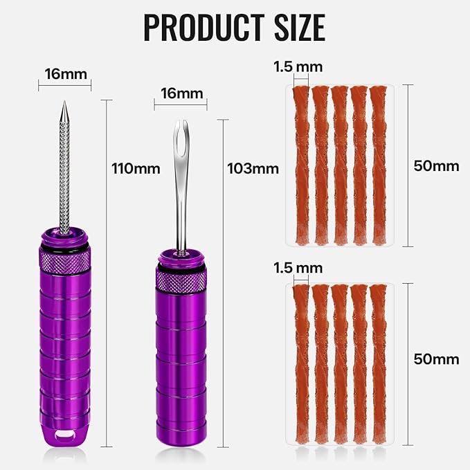 BWSHLF Tubeless Bike Tire Repair Kit for Mountain Bikes & Road Bicycles, Tubeless Tire Plug Kit with Storage Canister, Reamer, Insertion Fork, 10 Bacon Strips, Fix a Puncture or Flat, No Glue Needed