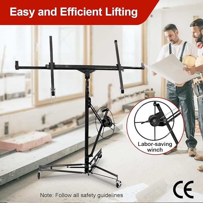 13FT Drywall Lift Sheetrock Lift, 150LBS Capacity, Drywall Lift Panel Hoist with Telescopic Arm, Drywall Jack Lift with 3 Lockable Wheels for Home Improvement Classic, 4'x16' Panel Size, Black