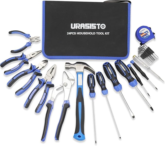 24-Piece Household Tool Kit for Men Repair Hand Tool Set Bag with Hammer, Screwdriver,Pliers, Wrench set with Storage Bag