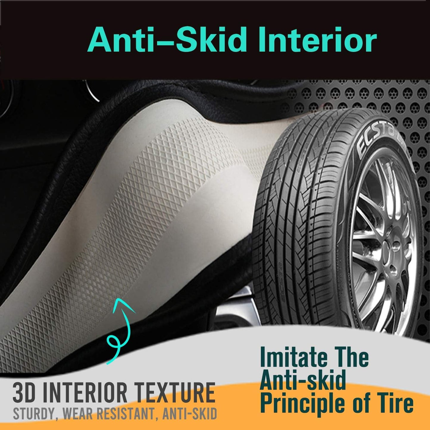 PINCTROT Steering Wheel Cover Great Grip with 3D Honeycomb Anti-Slip Design, Universal 14.5-15 Inch (Black/Red Stitch)