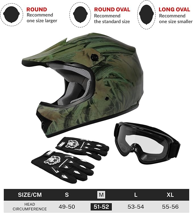 XFMT DOT Youth Kids Dirt Bike Helmet Full Face Motocross Helmets for Off-Road ATV Street Bike Four Wheeler Motorcycle with Goggles & Gloves (Maple Leaf, Medium)