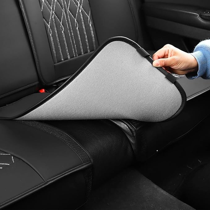 Huidasource Rear Seat Covers, Waterproof Faux Leather Rear Split Bench Car Seat Covers, Universal Fit Automotive Back Seat Covers for Most Cars Sedan SUV Pickup Truck (Back Row/Black&White)