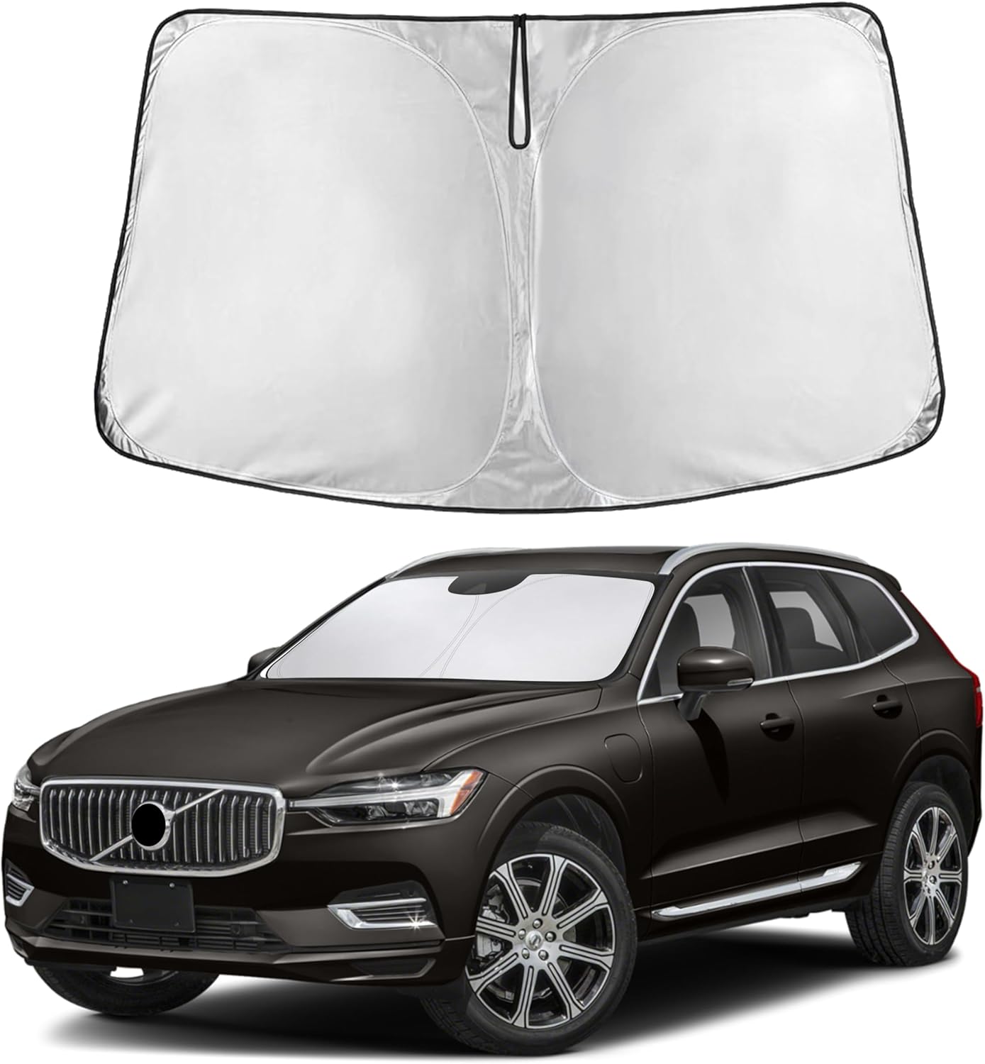 for Volvo XC60 2018-2024 2025 Windshield Sunshade- EcoNour 240T Polyester Material Cars Sun Visor Reflector Blocks UV Rays - Foldable Sunshade Interior Protection - Volvo XC60 Accessories