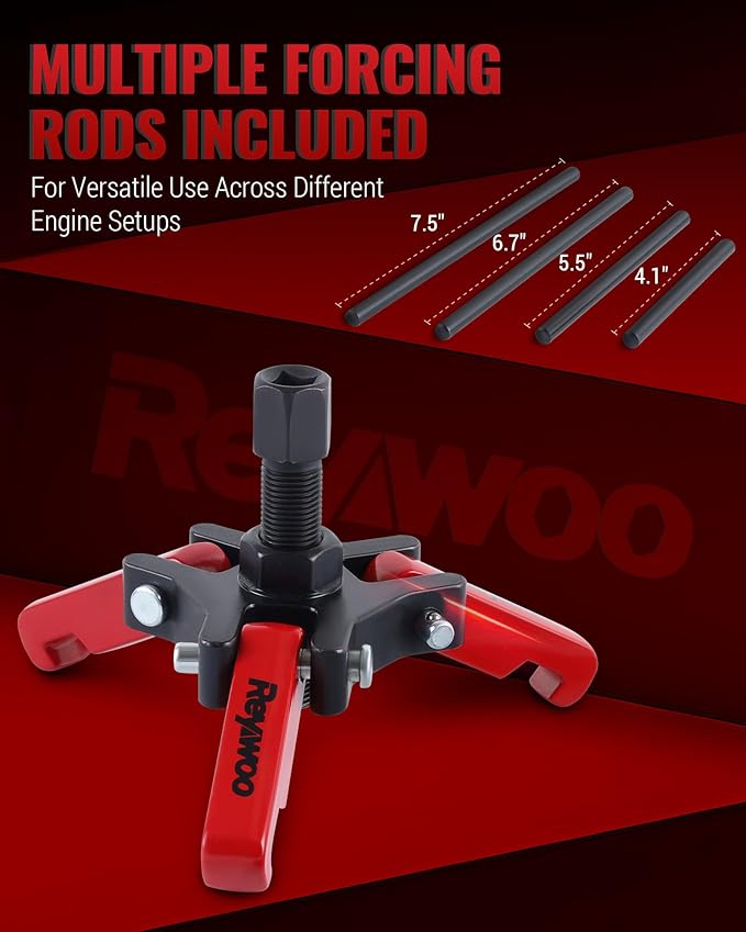 Harmonic Balancer Puller Kit, Adjustable 3-Jaw Puller for Removing Harmonic Damper Pulley Compatible with Chevy GM Chrysler Cadillac Ford, Forcing Screw Fits a 3/8" Square Drive