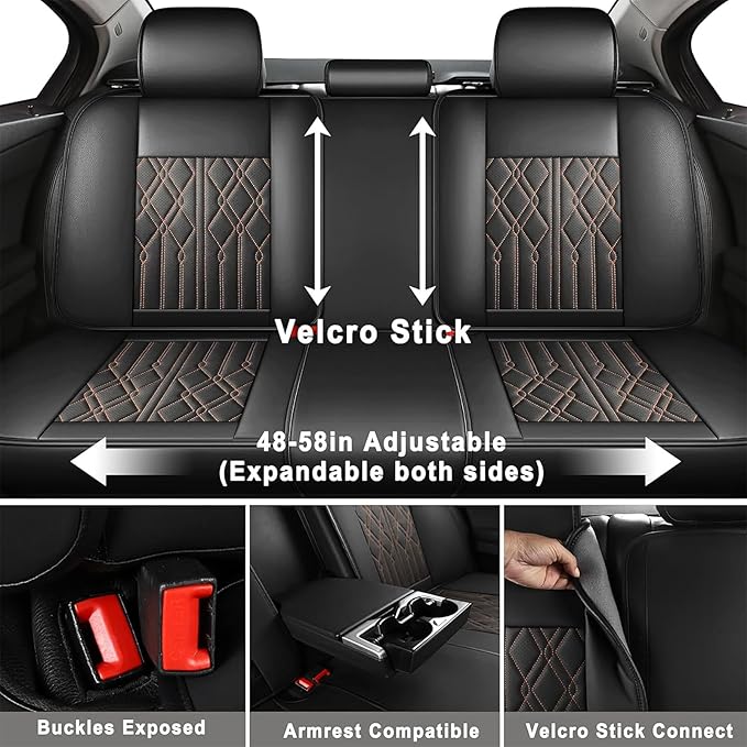 Huidasource Car Seat Covers Full Set, Automotive Seat Cover for Most Car SUV Pickup Truck, Universal Fit for Mazda for Honda for Mini for BMW for Buick for Subaru for Toyota(Full Set/Black&Orange)