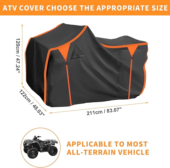 X AUTOHAUX ATV Cover for Polaris Sportsman 450/570Waterproof 4 Wheelers Quad Cover Outdoor Sun Rain Storage Protection 210D-PU Black 211x122x120cm/83.1x48x47.2in