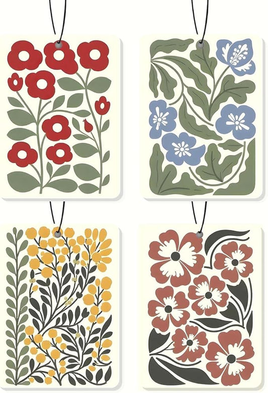 Floral Pattern Car Air Freshener 4 Pcs, Colorful Flower Hanging Scents Air Freshener for Women Girls Gifts, Decorative Scented Car Accessories Decor for Room Closet Drawer