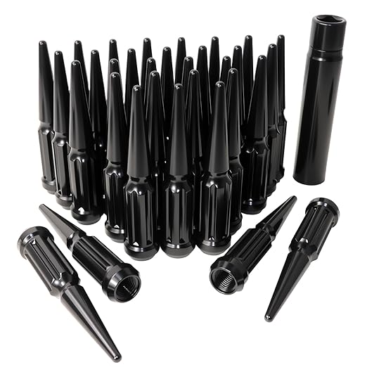 9/16-18 Spiked Lug Nuts, 3/4" Hex Closed End Nut with 1 Socket Key, Wheel Spiked Lug Nuts for Dodge Ram 1500 2500 3500, Ford F250 F350, Fit for Aftermarket Wheel (32Pcs,Black)