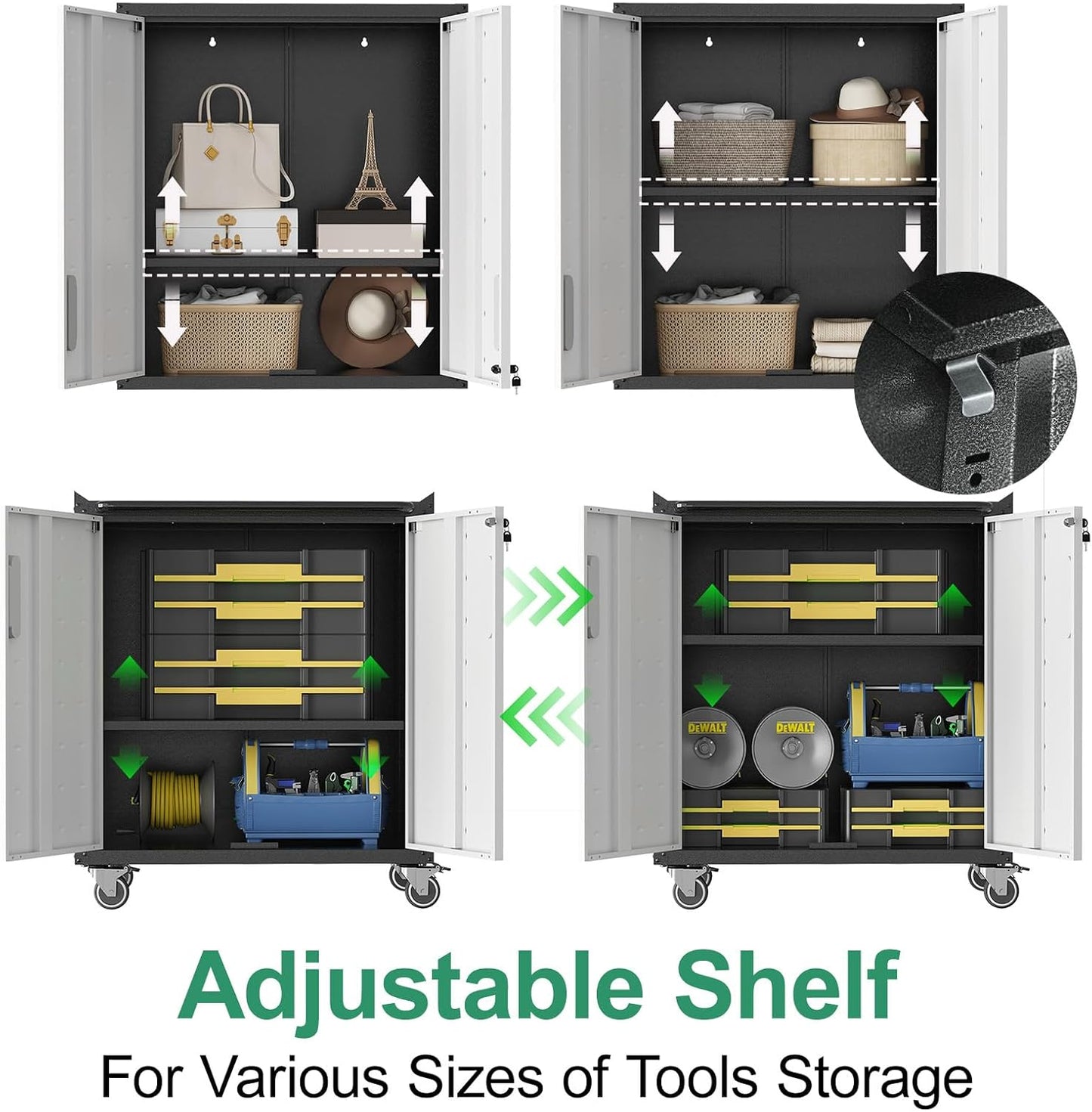 Metal Tool Cabinet,Garage Storage Cabinet System,Wall Cabinet & Locking Rolling Tool Cabinet with Doors and Adjustable Shelves,Steel Tool Cabinets for Home,Office (10 Pcs-StyleA, Black & Grey)