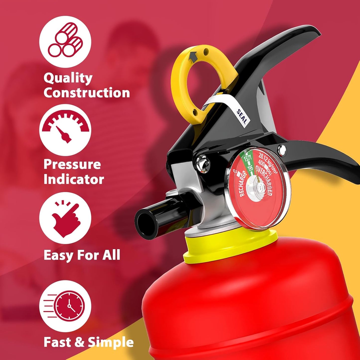 ABC Dry Powder Fire Extinguisher, 4.4 lb – 2-A:10-B：C Rated for Home, Office & Vehicle, Quick Release, Easy-Grip Handle, Ideal for Electrical & Grease Fires, Car Extinguisher, Model FF2KG