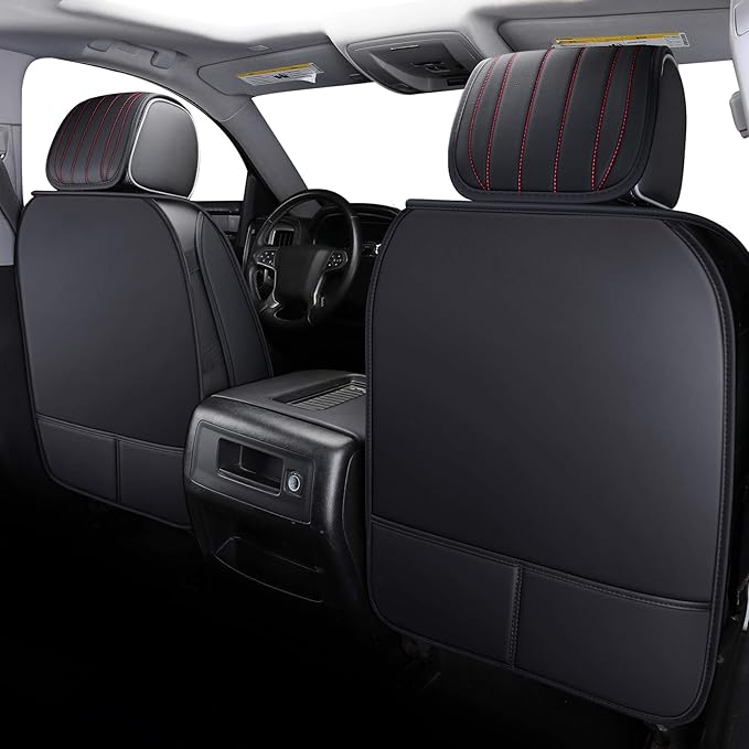 Aierxuan Chevy Silverado GMC Sierra Car Seat Covers Full Set, Custom Fit 2007-2025 1500 2500 HD 3500 HD Crew, Double, Extended Cab or Pickup Truck, with Waterproof Faux Leather (Black and Red)