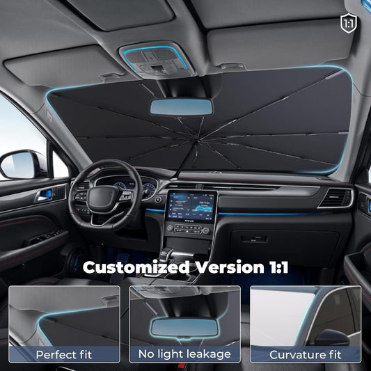 Windshield Sun Shade Umbrella Compatible with 2016-2025 Chevy Malibu Accessories: Custom Fit 210T Silver, Foldable Sunshade Front Window Sun Visor, Blocks UV Rays, Keeps Car Cool for LS, LT, RS