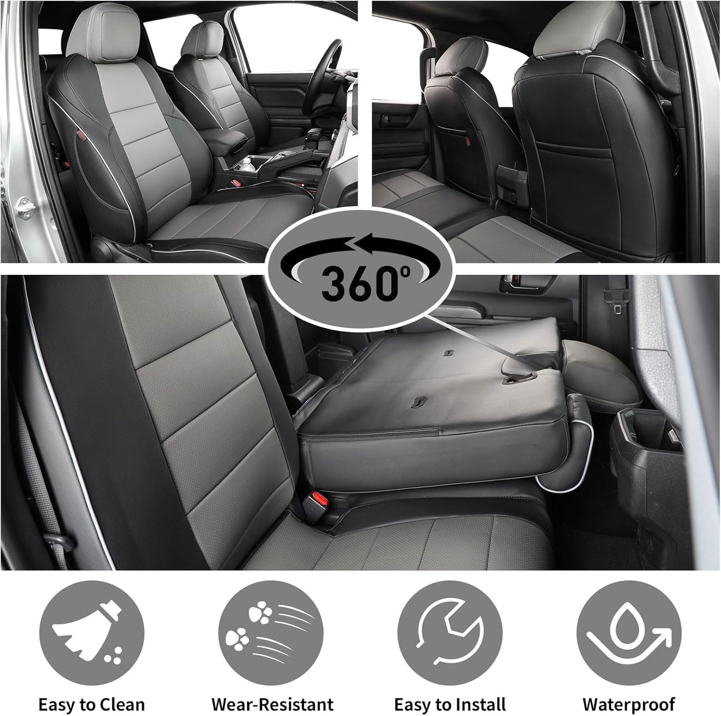 EKR Tacoma Car Seat Covers Custom for Select Toyota Tacoma (Only for Hybrid) 2024 2025 Double cab TRD Sport,TRD Off-Road,Limited,Trailhunter -Full Set,Leather(Black/Gray)