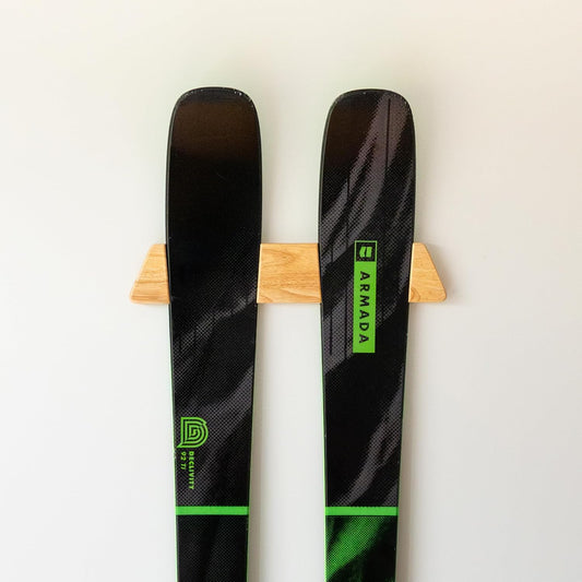 StoreYourBoard Minimalist Wood Ski Rack – Vertical Ski Storage Holder for Home & Garage, Solid Wood Ski Wall Mount Display Rack, Holds 50 lbs