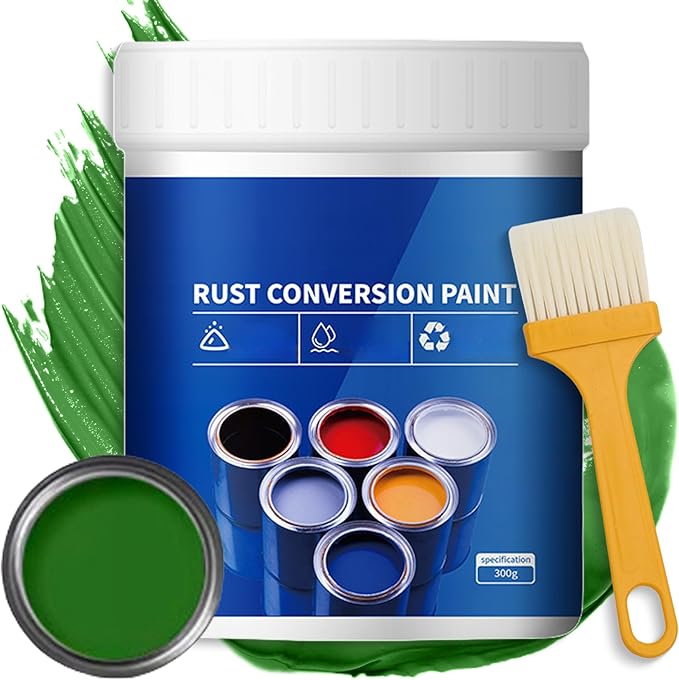 Weatherproof Rust Converter Paint for Metal, Rust Remover for Metals, Rust Conversion Paint, Rusts Paints for Metals with Brush (300g,Green)
