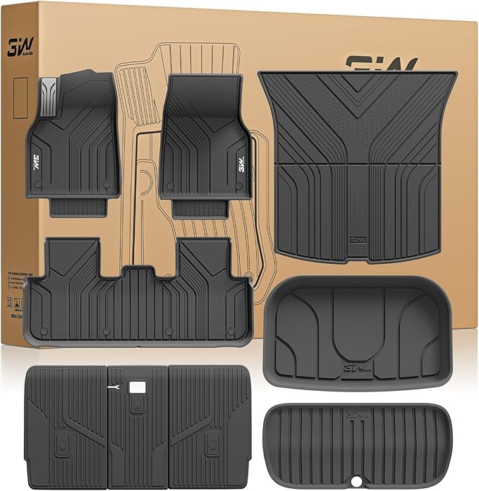3W Tesla New Model Y Juniper Floor Mats and Cargo Liners, Full Set TPE Floor Liner for 2025 2026 Model Y, Cargo Mats and Seat Back Cover Protector, Car Mats for 2026 Tesla Model Y Juniper Accseeories