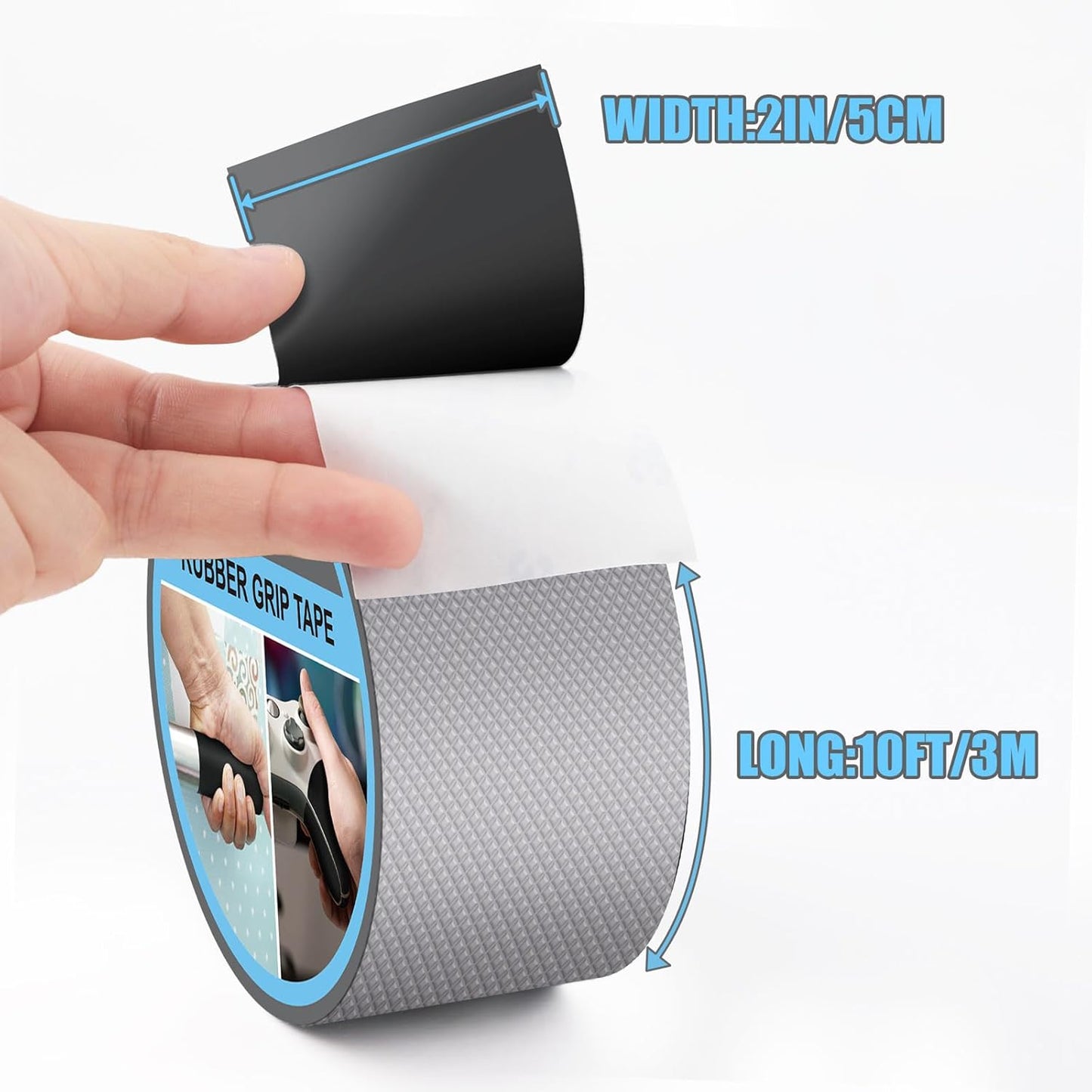 Rubber Grip Tape, Ultra-Thin Strong Adhesive Anti-Slip Waterproof Heat Resistant Wear-Resistant Cushion Pad, Making Handles or Contact Surfaces Safer, with Grip and Comfort (Gray, 2In x 10Ft)