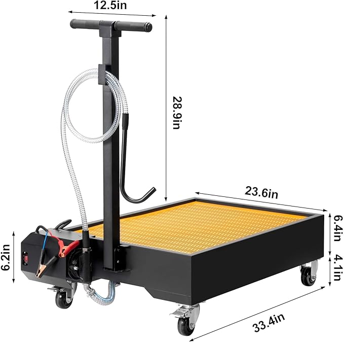 Oil Drain Pan, 21 Gallons Low Profile Oil Change Pan, Large Capacity Rolling Oil Drain Cart, Adjustable Hand, with Pump, Hose, Swivel Casters Wheels, Heavy-Duty for Trucks, RVs, SUVs