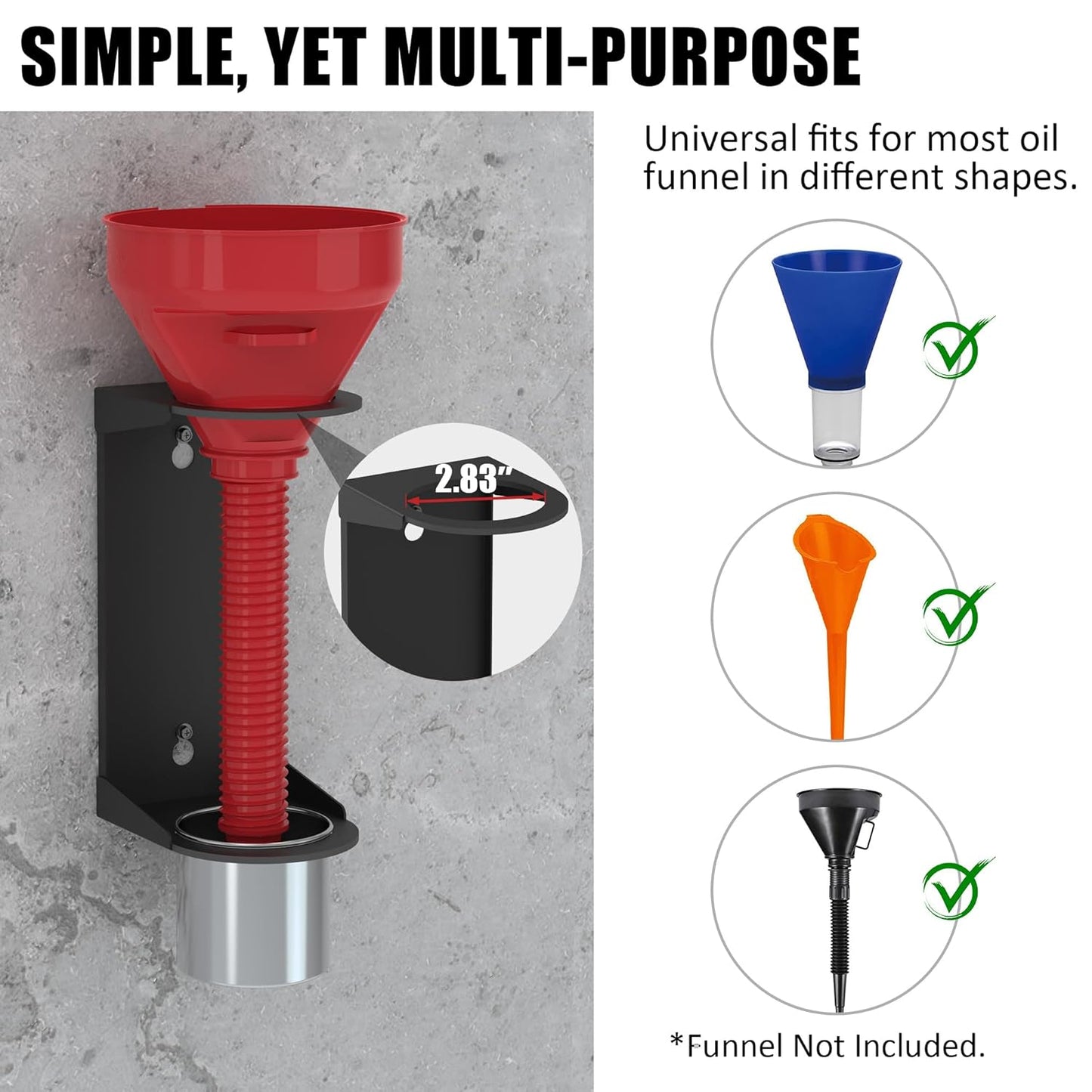 UNITEDPOWER Wall Mount Oil Funnel Holder, Organizer Storage Rack with Removable Collection Cup, Fluid Drain Caddy for Workshop, Shed, Garage, Home (Only Holder, No Funnel)