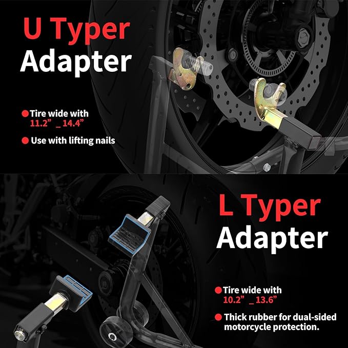 Motorcycle Stand‌ & ‌Lift‌ Combo 882LBS ‌Motorcycle Jack‌ Rear Wheel Stand Universal Fit for Sport Bikes (Yamaha/Kawasaki), Garage/Driveway Use by Mechanics (Black)