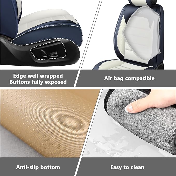 Car Seat Covers for GMC Sierra 1500/2500/3500 Denali SLT AT4 AT4X Base Seat Covers 2008-2025, Waterproof Premium Nappa Leather Seat Protectors(Luxury 2 Seats/Black&White)
