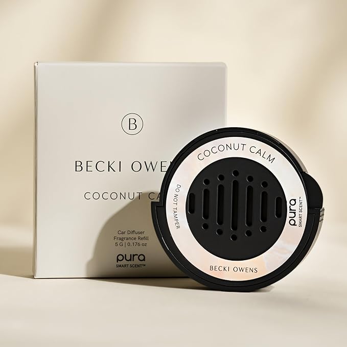 Pura and Becki Owens - Pura Car Scent Refill - Fragrance for Car Diffuser - Clean & Safe Luxury Diffuser Scent - Long-Lasting Fragrance for 30 Days of Aroma - Coconut Calm