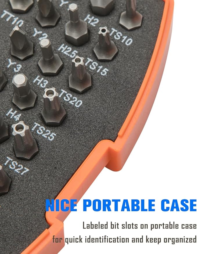 ROTATION 38-Piece 1/4 Bit driver Screwdriver Bit Set with portable case, Chrome Vanadium Steel Multi Torq/Phillips/Torx/Triwing/Hex/Star Bit