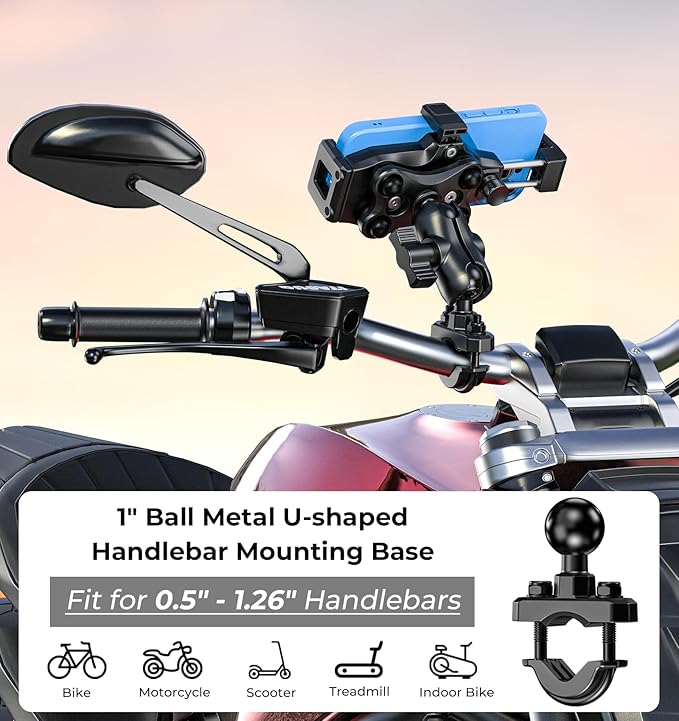 Motorcycle Phone Mount [Vibration Dampener] [High-Speed Secure Lock] Anti-Shake Motorcycle Cellphone Holder, Bike Phone Mount with Short Arm for 0.5"-1.26" Handlebar, 4.7"-7.2" Smartphone