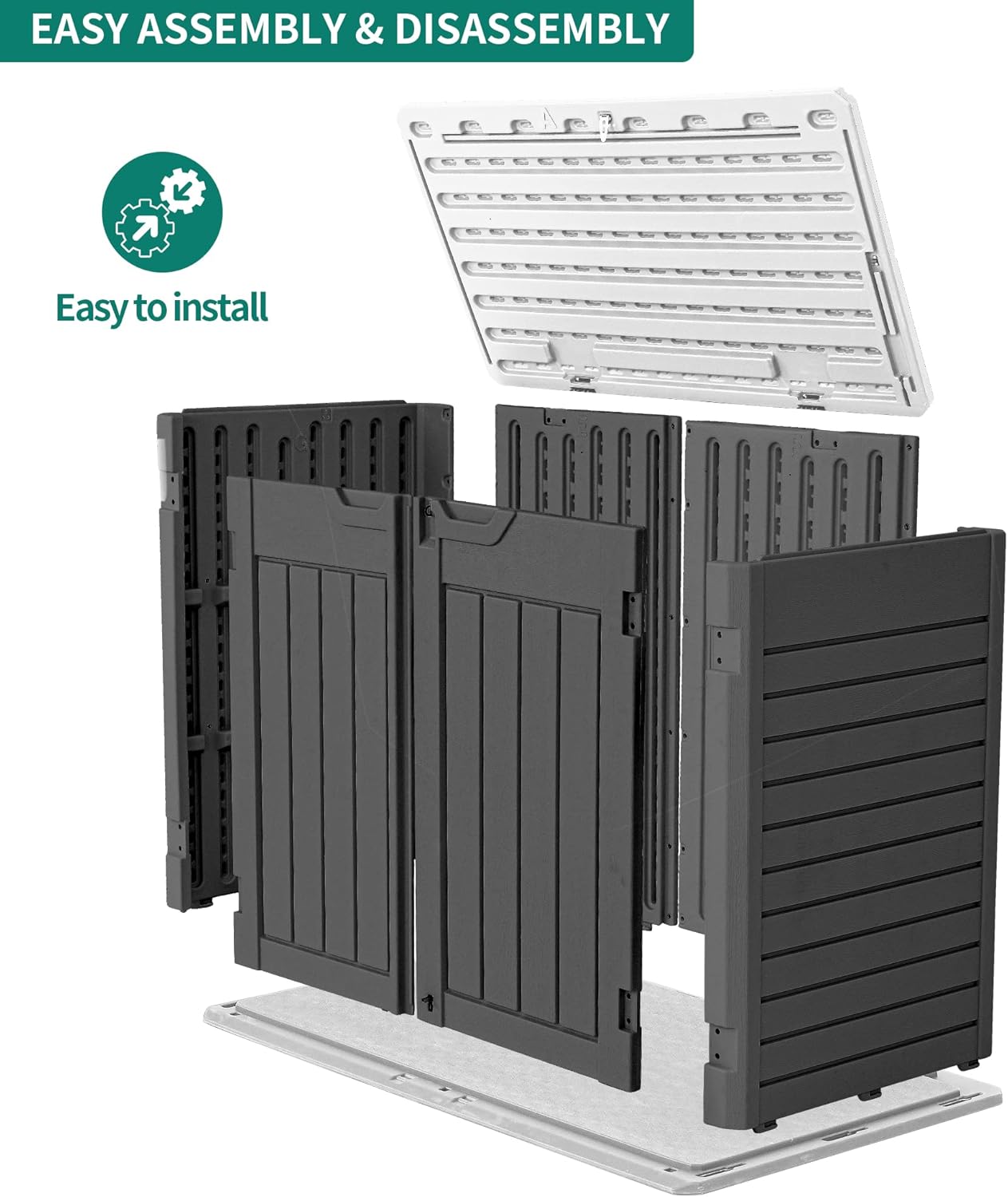 YITAHOME Outdoor Resin Storage Sheds, 39 in Height Lockable Waterproof Horizontal Shed w/o Shelf, Easy to Assemble Shed Storage for Garden Tools, Dark Gray