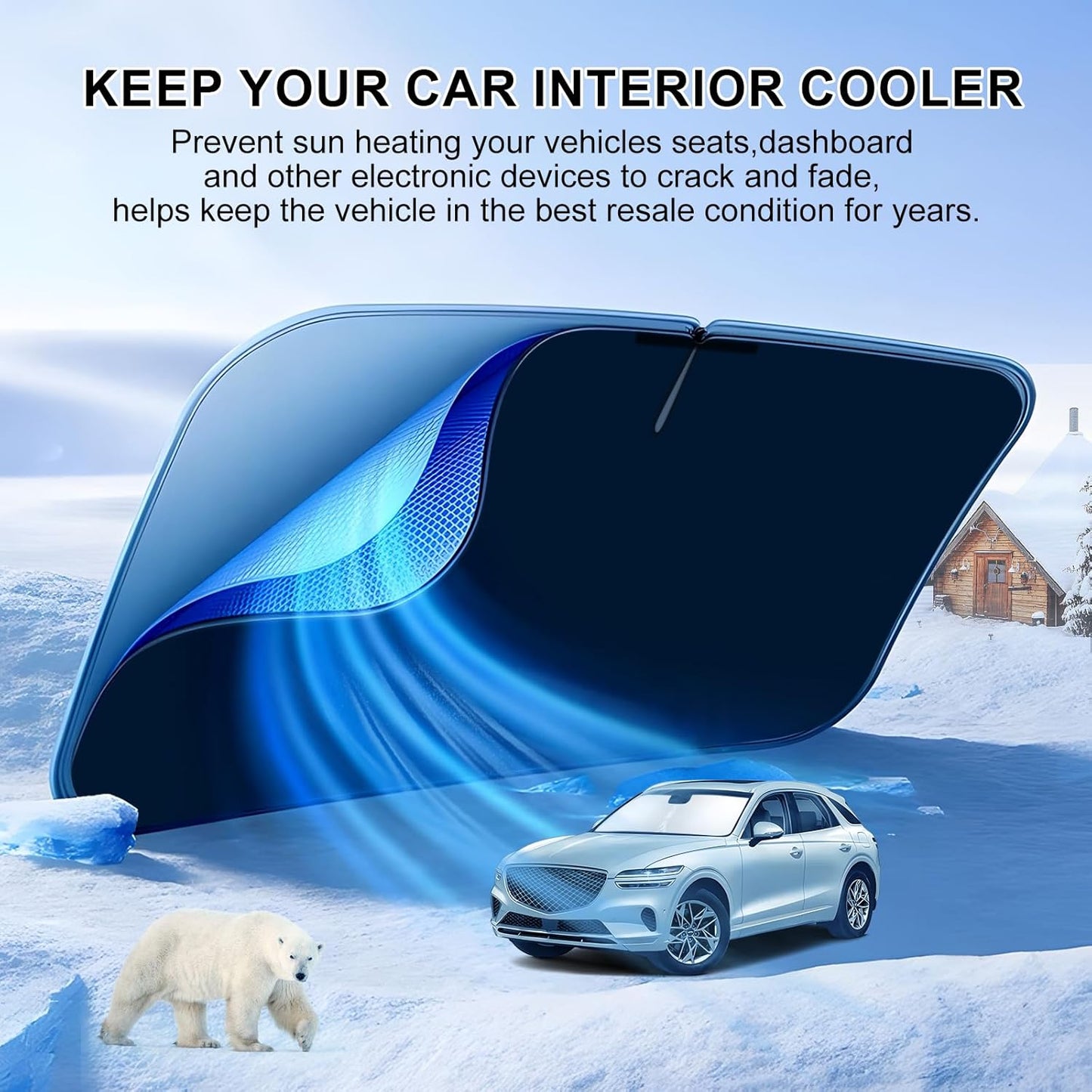 T TGBROS Windshield Sun Shade Custom Fit for 2022-2023 2024 2025 Genesis GV70 Accessories Foldable Sun Shield Reflective Polyester Sun Visor Cover Block Heat and Sun Protection