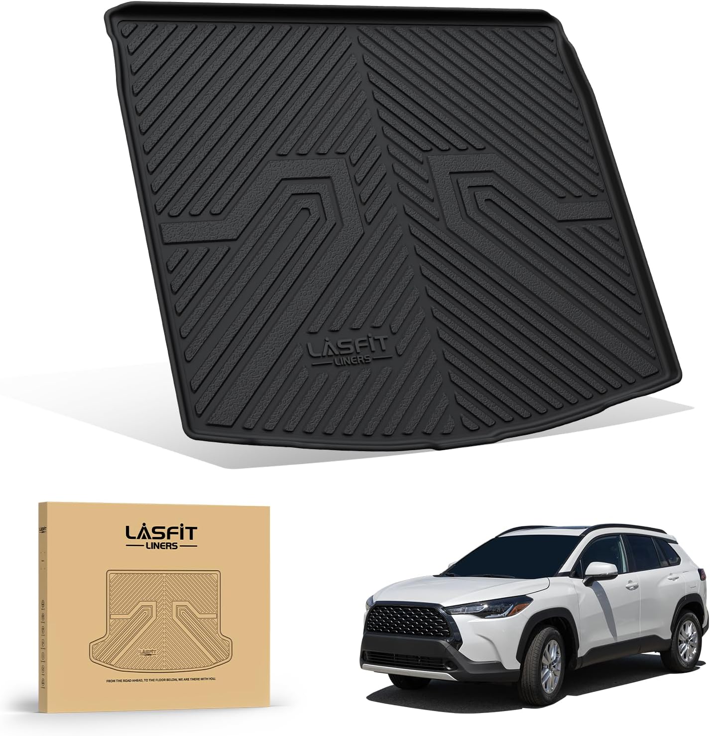 LASFIT Cargo Mat for Toyota Corolla Cross 2022-2025(Fit AWD Not Fit FWD), Custom Fit All-Weather TPE Rubber Trunk Mat for Toyota Accessories, Waterproof, Easy to Clean, Black