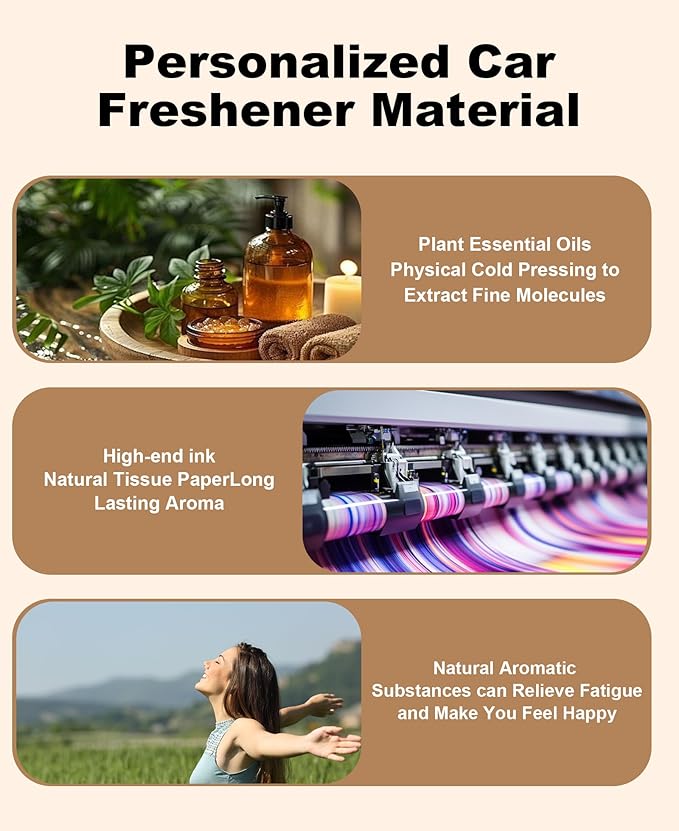 Personalized Double-Sided Car Air Freshener - Custom Photos & Text - 100% Natural Biodegradable Cotton - Long-Lasting Fragrance - 20+ Scents for Car, Home, Gifts