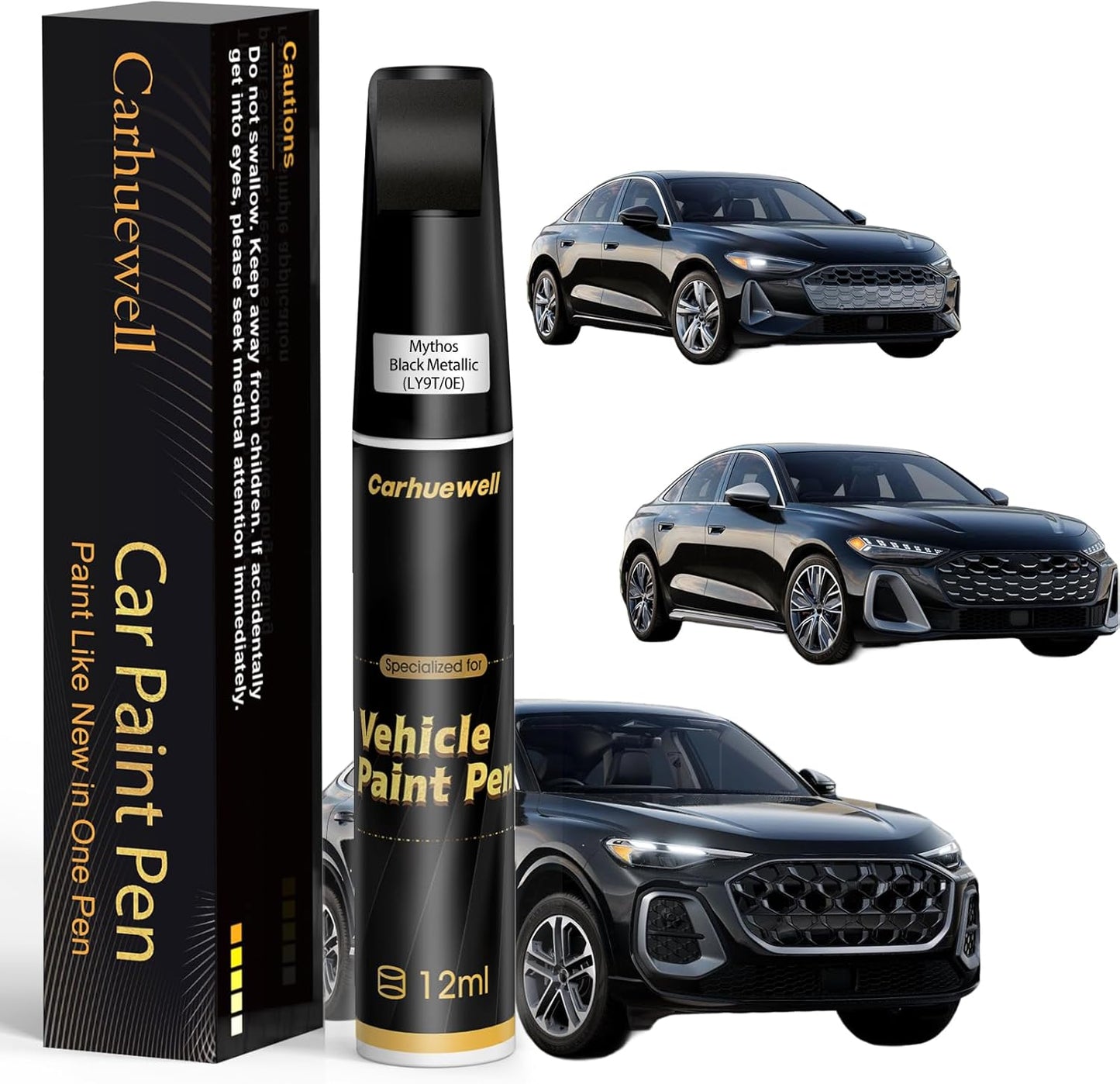 (LY9T/0E) Mythos Black Metallic Touch Up Paint Compatible with Audi, Exact Match Car Paint Pen Automotive Scratch Repair Remover Kit Quick & Easy Solution for Vehicle Chips and Nicks