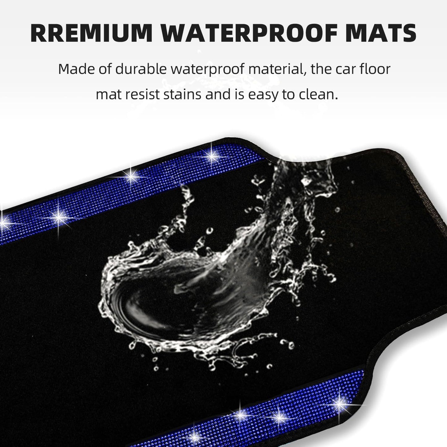 NBTEPEM Blue Bling Car Floor Mats Full Set, Universal Fit Most Cars,SUV, Trucks, 4 pcs Sparkle Glitter Diamond Carpet for Women Girls with Anti-Slip Pad (Blue Diamond)