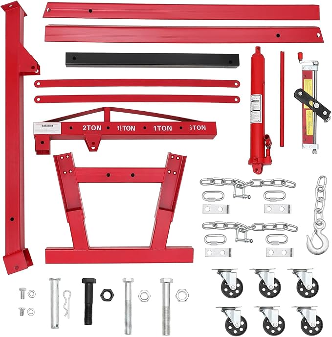 2 Ton Folding Hydraulic Engine Hoist with Load Leveler 4400 LBS Capacity Heavy Duty Cherry Picker 6 Swivel Wheels&Hydraulic Pump Adjustable Boom (0.5T-2T) for Garage Workshop Warehouse Red