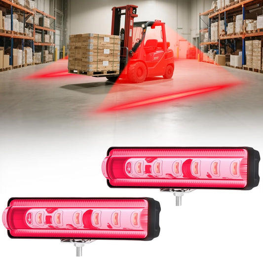 LED Forklift Safety Light Red for AGV Automated Guided Vehicle, Forklift Truck, Industrial Lift, Warehouse Safety, IP67 Waterproof, Aluminum Housing (2PCS)