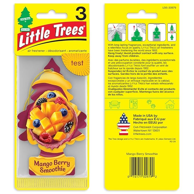 Little Trees Car Air Freshener | Hanging Tree Provides Long Lasting Scent for Auto and Home | Mango Berry Smoothie, 24 Air Fresheners