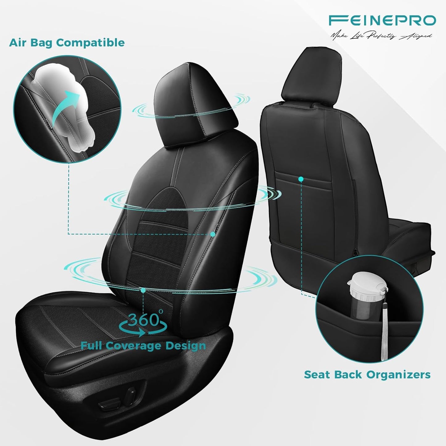 for Toyota Camry Seat Covers Hybrid LE SE 2018 2019 2020 2021 2022 2023 2024 - Custom Car Seat Covers Full Set, Breathable Leather Seat Cover for Cars, Waterproof Cushion Protectors, Black